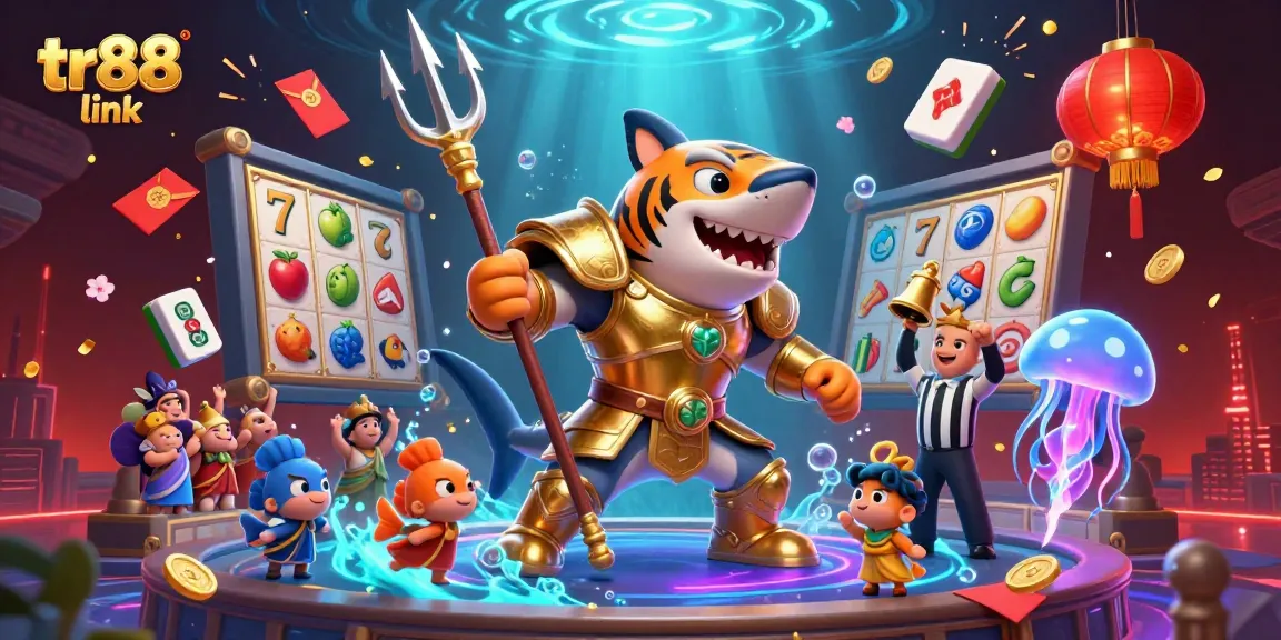 Experience thrilling gameplay with tr88 link in a vibrant underwater casino scene featuring exciting elements like slot reels and lucky symbols.