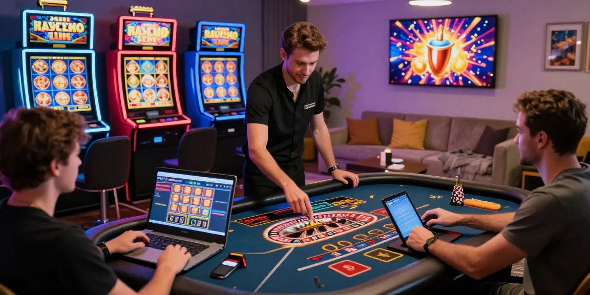 KO66 engaging online casino gaming scene with vibrant roulette and slot machines