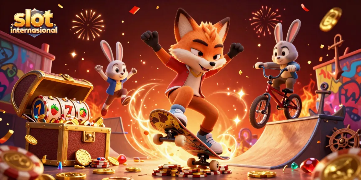 Experience the excitement of slot internasional with animated casino-themed characters engaging in dynamic play.