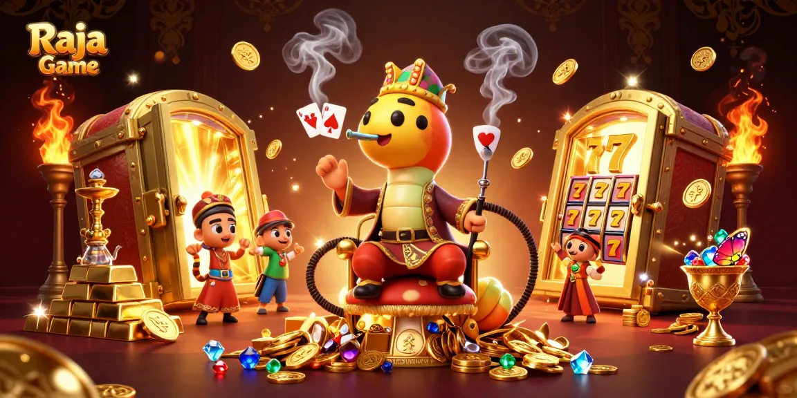 Engage with casino thrills in Raja Game's vibrant 3D illustration featuring unique characters and joyful gaming elements.