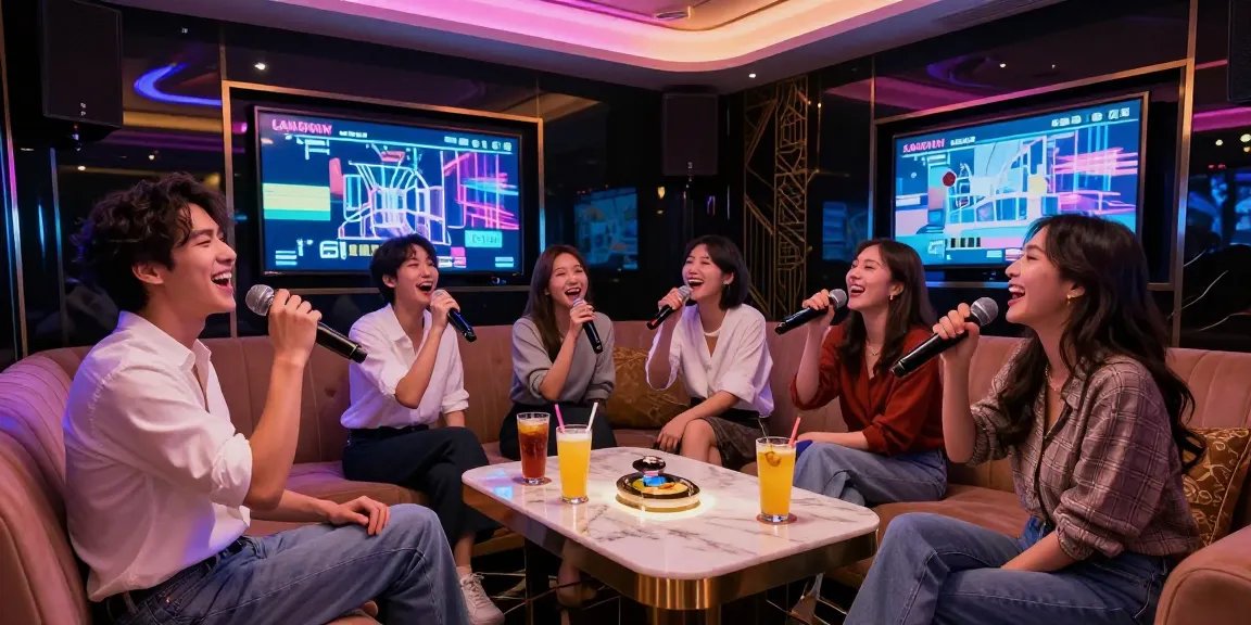 강남가라오케에서 친구들과 함께 노래를 부르며 즐기는 고급스러운 분위기
