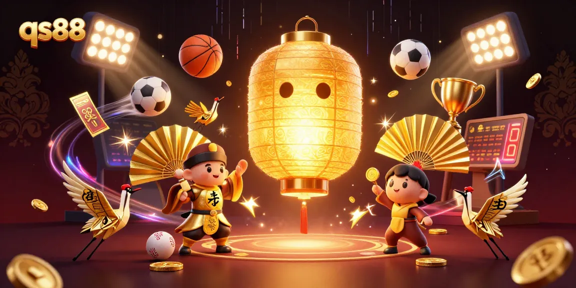 Experience qs88 with a vibrant casino scene featuring dynamic sports elements and glowing characters