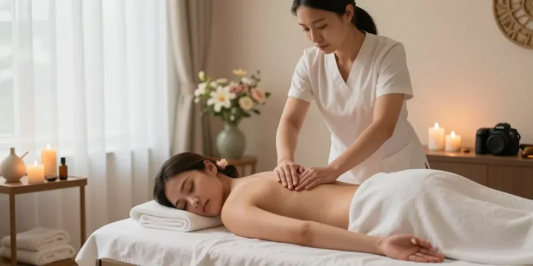 마사지 테라피룸에서 고객에게 스웨디시 마사지를 하는 전문가