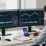 trader using mt5 in a high-tech workspace analyzing multi-asset market trends