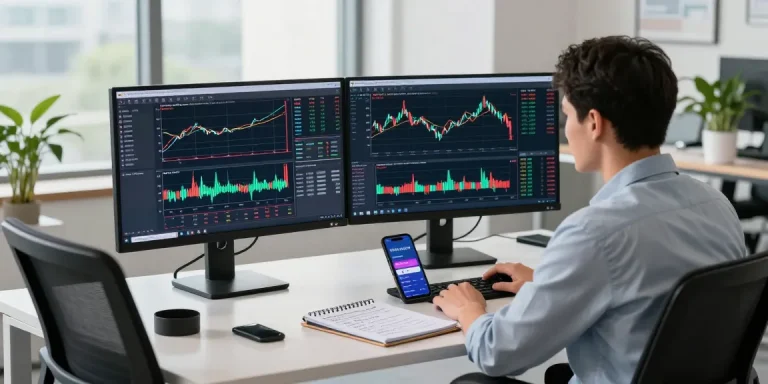 trader using mt5 in a high-tech workspace analyzing multi-asset market trends