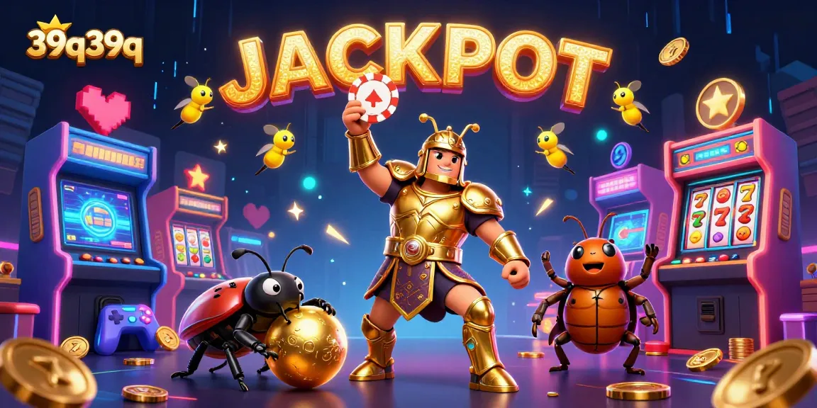Atraia jogadores com a ilustração 39q39q de um besouro em armadura vitoriosa em um mundo de jogos e jackpots.