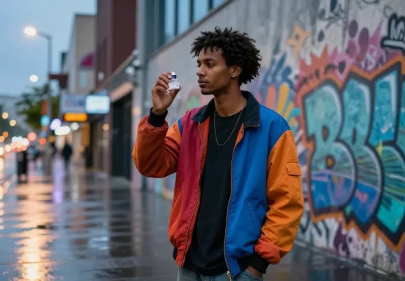 How Much Is A Gram Of DMT? Individual contemplating the purchase of DMT in an urban setting.