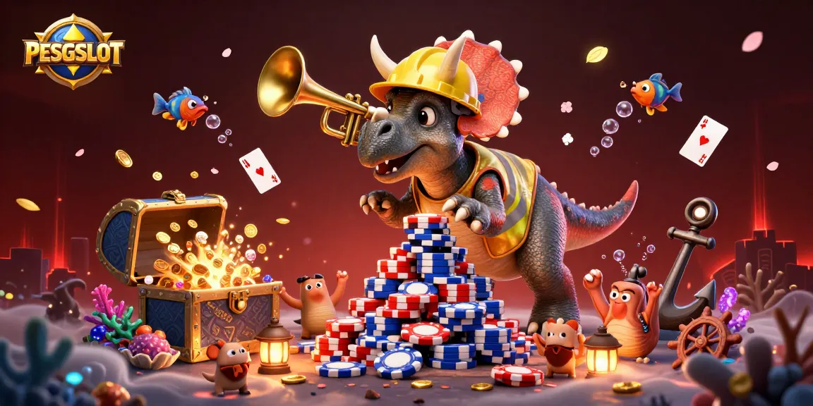 PESGSLOT menghadirkan momen penuh kegembiraan dengan dinosaurus yang merayakan di kasino digital.