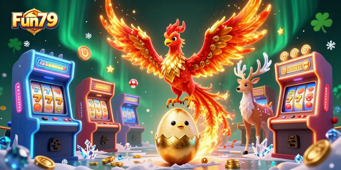Engage with Fun79’s thrilling slot adventure featuring a fire phoenix and vibrant game elements.