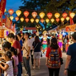 A lively cultural festival featuring diverse attendees celebrating Asian traditions at https://hanadultalk.com, showcasing food, arts, and performances.