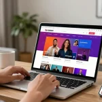Engaging digital scene showcasing سكس زنوج content with a relaxed user exploring diverse categories on a laptop.
