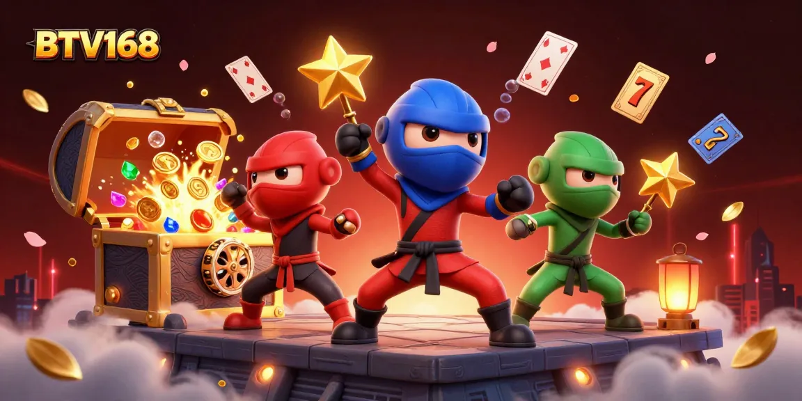 BTV168 players spin slot reels as cartoon chameleons showcase synchronized martial arts moves.