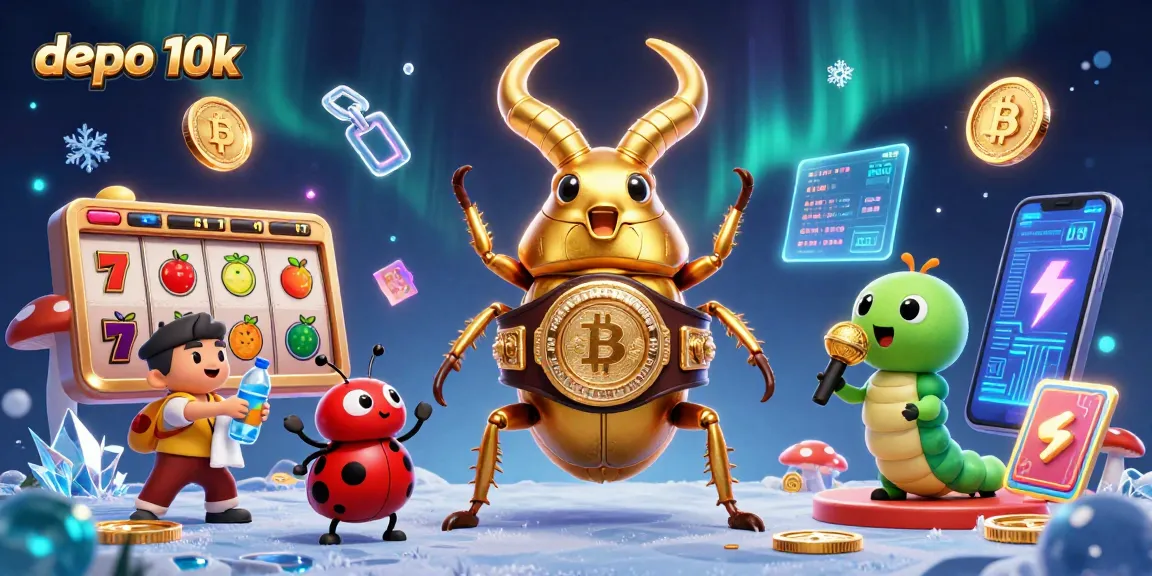 Experience the excitement of depo 10k with vibrant slot games and unique characters in this 3D illustration.